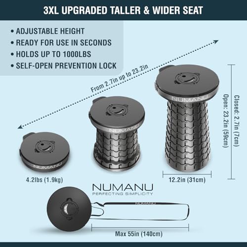 NUMANU 3XL Cushioned Collapsible Stool for Adults, Folding Seat, 1000 lbs - size: 3XL 23.2" + Cushion & Bag