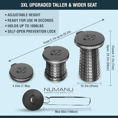 NUMANU 3XL Cushioned Collapsible Stool for Adults, Folding Seat, 1000 lbs - size: 3XL 23.2" + Cushion & Bag