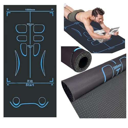 Non-Slip Workout Mat for Ab Roller Wheel, Exercise Mat with Storage Bag, 7mm Extra Thick Exercise Equipment Yoga Floor Mats Home & Gym Sound Insulation Protection Pads - color: Blue-Black(B), size: 63"L X 24"W X 0.28"H