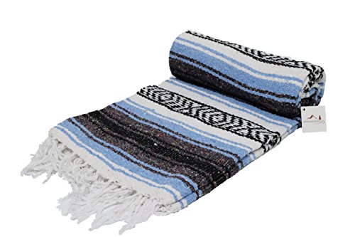 Open Road Goods Light Blue Mexican Blanket - Authentic Serape Falsa Blanket - Handmade - color: Light Blue