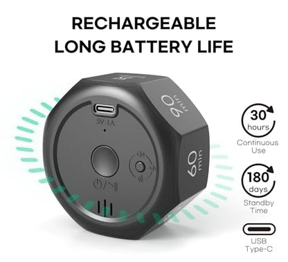 Flip Cube Pomodoro Timer - Rechargeable Visual Countdown & Count Up Stopwatch, 7 Preset Intervals, 3 Alarm Modes, Productivity Tool for ADHD, Kids, Study, Work & Kitchen (Gray) - color: Space Grey