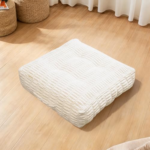 Floor Cushions, Corduroy Floor Pillow, Floors Pillows for Adults & Pets, Large Floors Pouf, Square Floored Pillows for Sitting & Yoga(1PC, Beige White，22"×22"×3.9") - color: Beige White, size: 1PC/22"×22"×3.9"