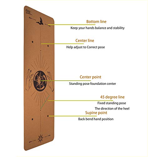 EKE Cork Yoga Mat with body Lines-Non-Slip Sweatproof Surface-100% Recycleable Materials-Eco Friendly-Ideal for Hot Yoga