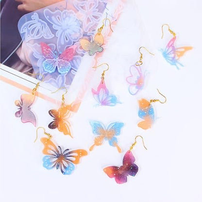 4 Piece Resin Earring Molds ， 47 Unique Shapes UV Butterfly Resin Molds with Holes Ideal for DIY Silicone Earrings Necklaces Jewelry and Animal Designs Creative Art Gifts - color: butterfly