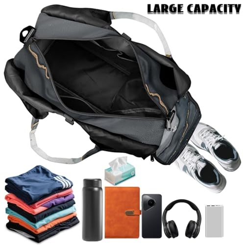 Yoga Gym Bag with Removable Adjustable Shoulder Strap, Shoe Compartment & Top Yoga Mat Holder 17.72x8.66x9.84in - color: Black Marble Textured Print