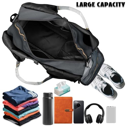 Yoga Gym Bag with Removable Adjustable Shoulder Strap, Shoe Compartment & Top Yoga Mat Holder 17.72x8.66x9.84in - color: Black Marble Textured Print