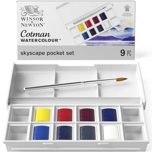 Winsor & Newton Cotman Watercolor Paint Set, 8 Half Pan, Sky Colors Set | Introductory Watercolor made with Fine Art Pigments, Perfect for Beginners, Lightfast & Permanent, Good Tinting Strength - style: 8 Half Pan Sky Colors