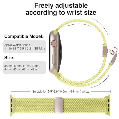 Braided Stretchy Magnetic Band Compatible with Apple Watch Bands Women Men - color: Neon Yellow, size: 38mm/40mm/41mm/(42mm-series 11 10)