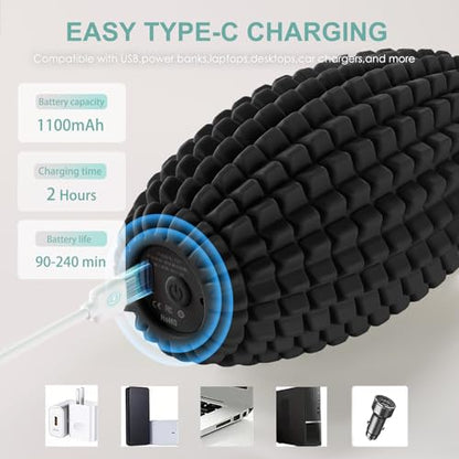 Vibrating Massage Ball with Rolling Head for Plantar Fasciitis - color: Black