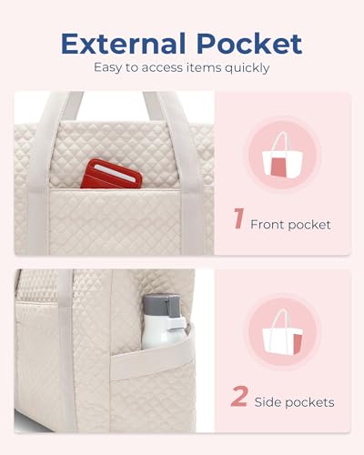 BAGSMART Crush Tote Bag for Women, 20L Puffer Work Tote with Zipper, Travel Essentials Quilted Nurse Hospital Bag - color: Grayish Brown