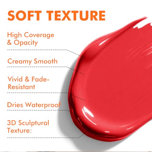 GOTEIDAL Red Acrylic Paint, Scarlet Red Paint (250ml / 8.45oz) Tubes | Art Craft Paints, Rich Pigments Non Toxic for Canvas Painting, Rock, Stone, Wood, Art Supplies - color: Scarlet Red