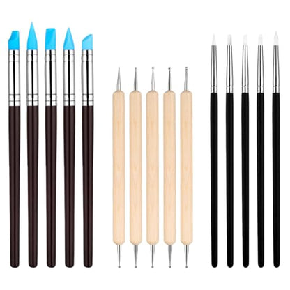 15PCS Silicone Sculpting Tools, Clay Sculpting Tools, Silicone Clay Tool, Modeling Dotting Tool Set with Wooden Handle Ball Stylus for Clays Sculpture, Carving and Shaping