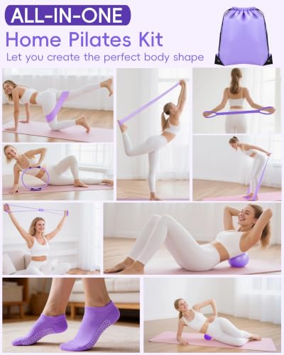 KABCON Pilates Kit for Home, Women Beginners Workout Essentials Set - size: Purple 14PCS