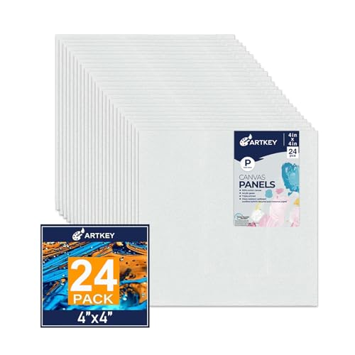 Canvas Panels 4x4 Inch 24-Pack, 10 oz Primed 100% Cotton White Blank Small Canvases for Painting, Square Flat Canvas Board for Oil Acrylics Watercolor & Tempera Paints - size: 4"x4", style: 24-Pack