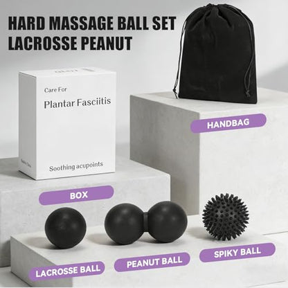 3-in-1 Massage Ball Set, Peanut Ball, Spiky, Lacrosse for Plantar Fasciitis