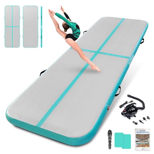 SUDOO Gymnastics Air Mat 10ft/13ft/16ft Inflatable Air Tumble Track Mat 4" Thick Tumbling Mat With Pump or No Pump for Training Tumble Yoga Cheerleading Parkour Beach Water Activities Home Use - color: Green, size: 10ft*3.3ft*4in (3*1*0.1m)