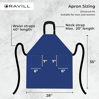 Waterproof Aprons For Men and Women with Pockets | 35" Long Work Aprons for Dishwashing, Dog Grooming, Cleaning - Plastic Dishwasher Apron - Water Resistant Kitchen Apron - color: Blue