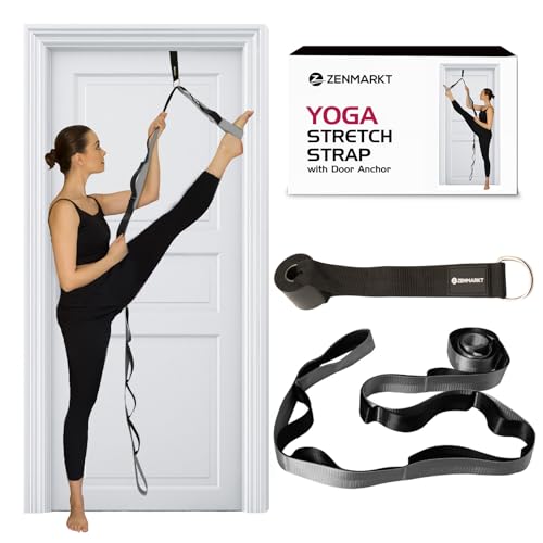 10-Loop Yoga Strap with Door Anchor for Stretching & Flexibility - color: Silvery Grey