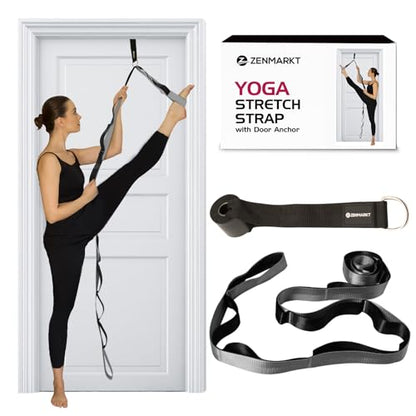 10-Loop Yoga Strap with Door Anchor for Stretching & Flexibility - color: Silvery Grey