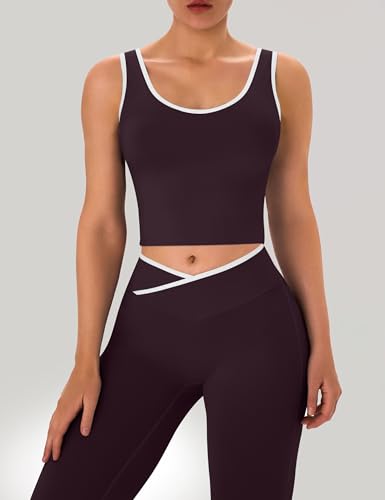 Womens Workout Sets 2 Piece Flare Leggings Contrast Top - color: Eggplant Purple, size: X-Small