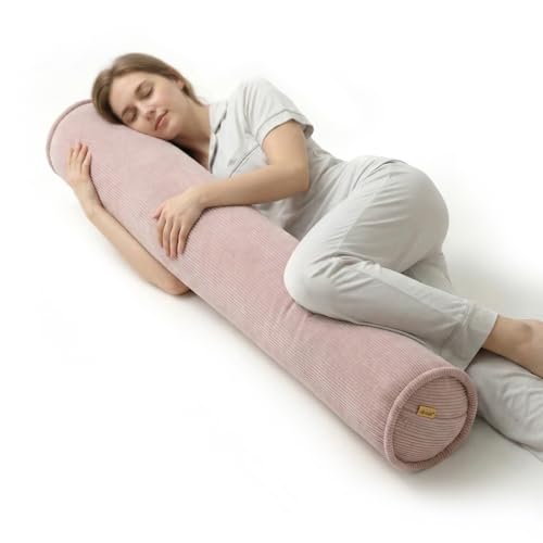 Long Round Body Pillow for Adults, Bolster Pillow for Side Sleeping, Soft Decorative Cylinder Pillow for Bed & Couch, Supportive Tube Pillow for Resting,47 x 7.87 Inches,Pink - color: Pink, size: 47"x7.87"