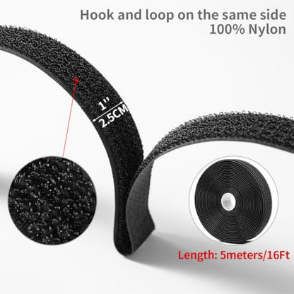 Trilancer 1" x16Ft Reusable Cable Ties, Hook & Loop Straps with 25 Buckles | Adjustable, Cut to Length, Ideal for Wire Management, Cord Organizer, and Cable Straps, Black - size: 1'' x16Ft