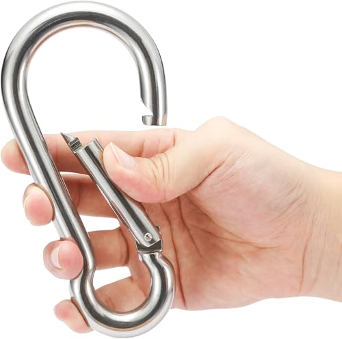 sprookber Stainless Steel Spring Snap Hook Carabiner - 304 Stainless Steel Caribeener Clips, Set of 6 - color: Silver, size: 6.2 Inch