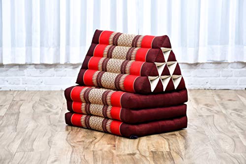 Leewadee - Comfortable Japanese Floor Mattress - Thai Floor Bed with Triangle Cushion - Futon Mattress - Thai Massage Mat, 67 x 21 inches, Red, Kapok Filling | Floor & lounge cushion for relaxing, reading & TV - for meditation & yoga, firm & stable - colo