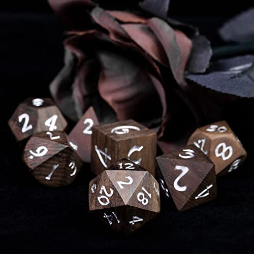 Wooden Dice Set Bubinga Wood DND Dice Set for D&D Tabletop Games - color: Bubinga Wood