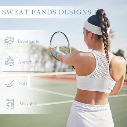 4 Pack Cotton Terry Sweat Headbands for Men Women Running Gym - color: Black/Gray/Green/White