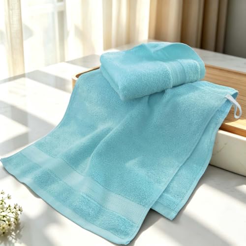 VOOVA & MOVAS Aqua Green Hand Towels 2 Pack, 100% Cotton, 13x29 in | Lightweight, Absorbent & Quick Dry, Fade Resistant, Built-in Hanging Loop, Gentle on Skin - color: Aqua