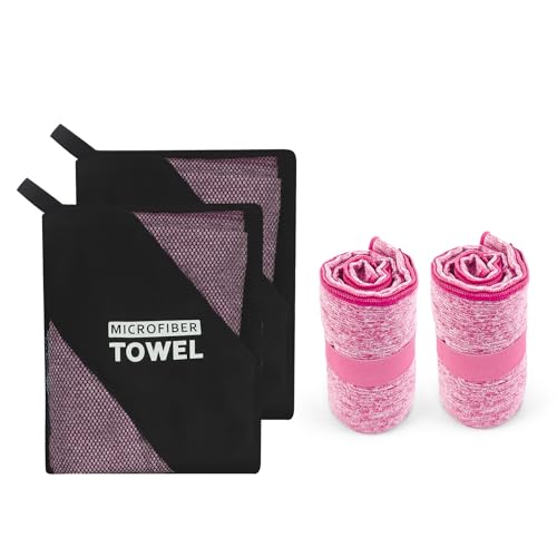 2 Pack Quick Dry Camping Towel Lightweight,Fast Drying Microfiber Travel Towel for Face Hand Neck Hiking Fishing Tennis Cycling(Light Pink, 2 Pack S(15.5X31 Inch) - color: Light Pink, size: 2 Pack S(15.5X30 Inch