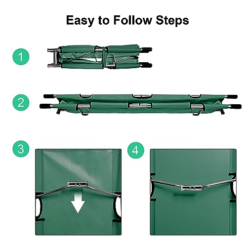 Folding Stretcher for Medical Emergency Heavy Duty Handles - color: Green