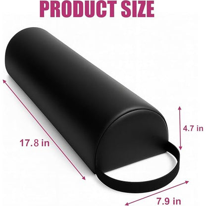 Half-Round Bolster Pillow for Massage and Yoga, High-Density Support Cushion for Neck, Knees, Back & Ankles, Black, 17.8''L x 8''W x 4.7''H