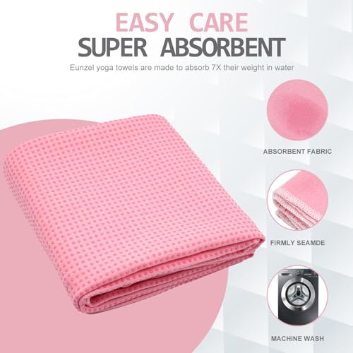 Eunzel Hot Yoga Towel - Microfiber Non Slip Yoga Mat Towel with Grip Dot Sweat Absorbent Towel for Hot Yoga, Pilates and Fitness 72" x 24", Pink/White - color: Pink/White