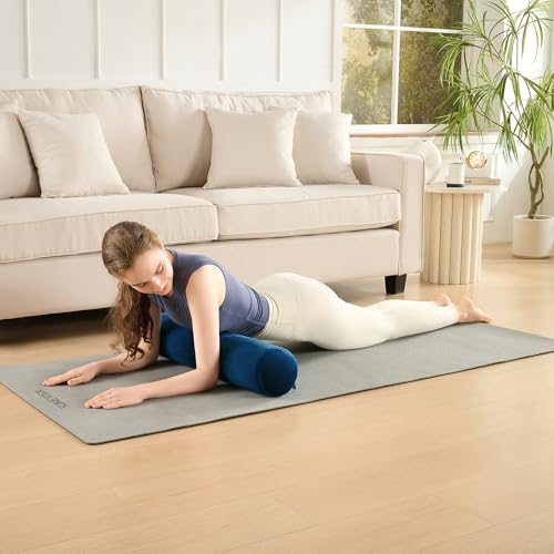 Meditation Cushion Bolster Pillow for Restorative Yoga – Supportive Cushion for Meditation, Pilates, and Relaxation – Filled with Buckwheat Hulls - Removable Cover - color: Navy Blue, size: Bolster (Filled with EPS Beans)