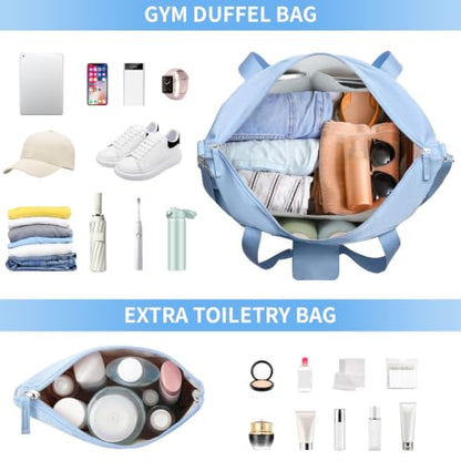Gym Bag for Women, 45L Carry On Travel Duffel Bag with Shoes Compartment - color: Blue, size: Large
