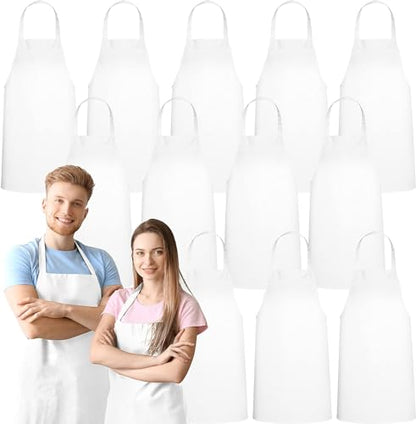12 Pack Bib Apron - Unisex White Aprons, Machine Washable Aprons for Men and Women, Kitchen Cooking BBQ Aprons Bulk (Pack of 12, No Pockets, White) - color: White, size: 12 Pack
