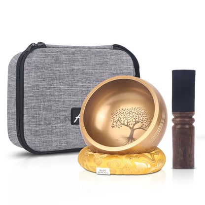 Kmise Tibetan Singing Bowls Set- Handmade in Nepal Meditation Sound Bowls for Yoga, Meditation, Mindfulness, Healing and Chakra Balancing, Stress Relief (5', World Tree) - color: 5inch World Tree