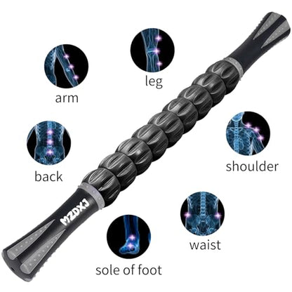 Muscle Roller Massage Roller Stick- Deep Tissue Fascia Blaster for Myofascial Pain Relief, Lymphatic Drainage & Body Sculpting, Handheld Physical Therapy & Recovery Tool (Gray Black-) - color: Grey Black
