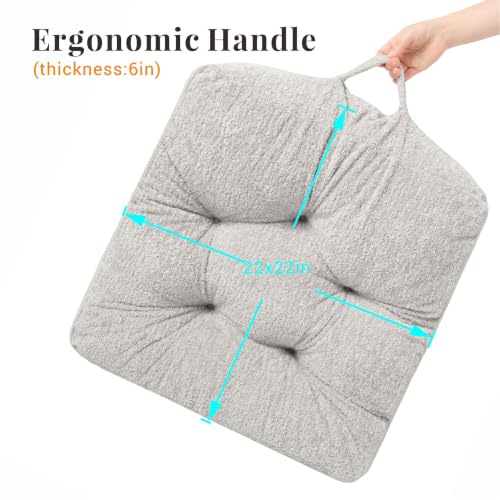 Floor Pillow, Large Meditation Sitting Cushion with Handle | for Tatami, Living Room, Yoga Use for Adults and Kids (1, Square, Light Gray, 22" x 22" x 6") - color: Square, Light Gray