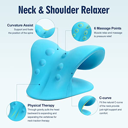 Neck Stretcher for Pain Relief, Neck and Shoulder Relaxer Cervical Traction Device Pillow for Muscle Relax and TMJ Pain Relief (Blue) - color: Blue