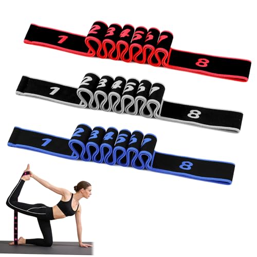 Fitness Resistance Bands with Handles, Adjustable Stretching & Yoga Band for Full Body, 8-Section Elastic Training Band with Clear Marking for Yoga, Stretching, Pilates - color: （Red + Black + Blue）