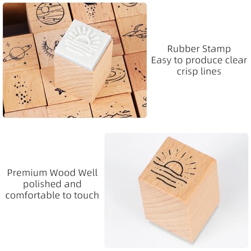 41 Pieces Wooden Rubber Stamp Set, Moon Star Various Weather Patterns Wood Stamps for Journal, Diary, Scrapbook, Planner, Letter, DIY Craft, Card Making(2pcs Weather and Galaxies) - color: 2pcs Weather and Galaxies
