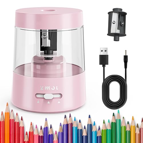ZMOL Electric Pencil Sharpener, USB or 2 AA Powered,6-8mm,Pink | Suitable for Colored Pencil No.2,Fast Sharpening,3 Modes,Tungsten Steel Blade Holder, Portable for Classroom Office Home - color: Pink