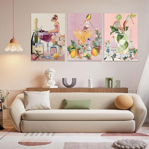 DAZZLEDOTS 3 Pack Diamond Art Kits for Adults, Cocktail Diamond Painting | 5D Diamond Art Kits for Beginners Women Cocktail DIY Full Drill Paint by Diamonds Dot Gem Art for Home Wall Decor 12x16Inch - color: DT084