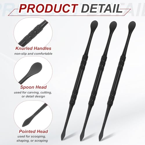 HARFINGTON 22pcs Wax Carving Tool 4.8" Double-Headed Stainless Steel Sculpture Tools Kit Modeling Engraving Sculpting Spoons for Clay Pottery Crafts Shaping, Black Plated - color: Black Plated