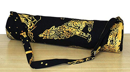 INDIAN CRAFT CASTLE ICC Yoga Mat Bag Carrier Full-Zip Exercise Yoga Mat Carry Bag for Women Men with Multi-Functional Storage Pockets and Adjustable Shoulder Strap 26X6 Inches - style: Crying Wolf Yellow