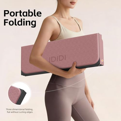 Foldable Yoga Mat Extra Thick 0.32"(8mm) | Folding Exercise Mat,Odorless POE, Non-Slip Grip, No-Curl Edges, Great for Yoga, Pilates & Home Workouts - color: Deep Pink-Pattern