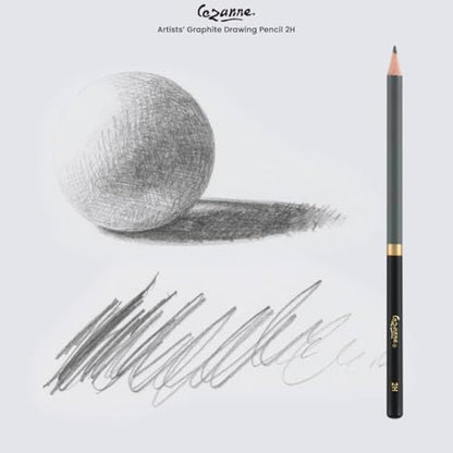 Cezanne Graphite Drawing Pencils Set - 2H, Set of 12 Break-Resistant Graphite Lead, Easy-to-Sharpen Sketch Pencils, Master Artist Quality Graphite Pencils for Technical and Artistic Drawing - color: 2H, size: Set of 12